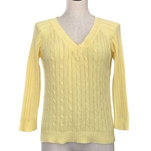 Faded Glory Butter Yellow Cable Knit Sweater V Neck Cozy Womens Size M
